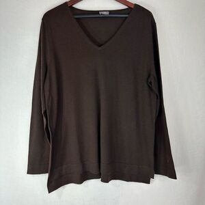 J. Jill 100% Merino Wool Brown Vneck Sweater Womens Large Minimalist Casual